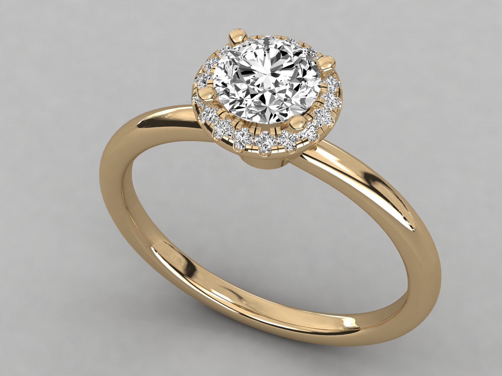 9K GOLD SOLITAIRE ROUND DIAMOND LADIES BRILLIANT RING.