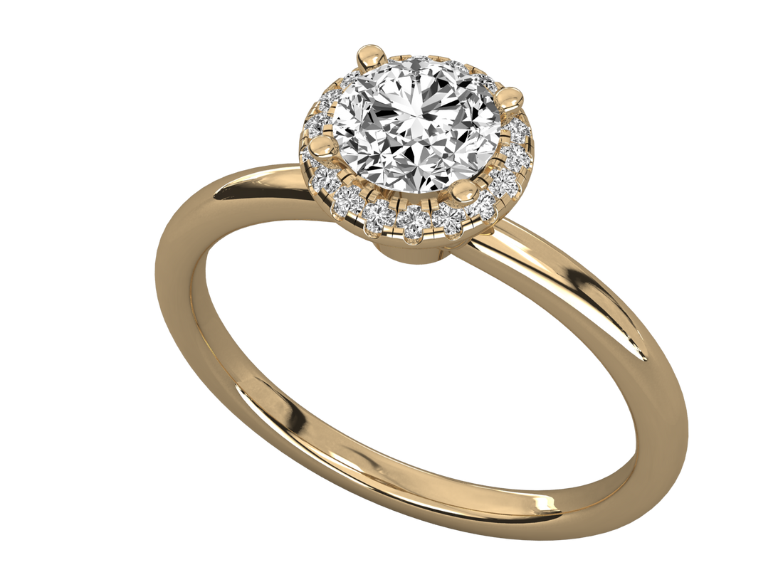 9K GOLD SOLITAIRE ROUND DIAMOND LADIES BRILLIANT RING.