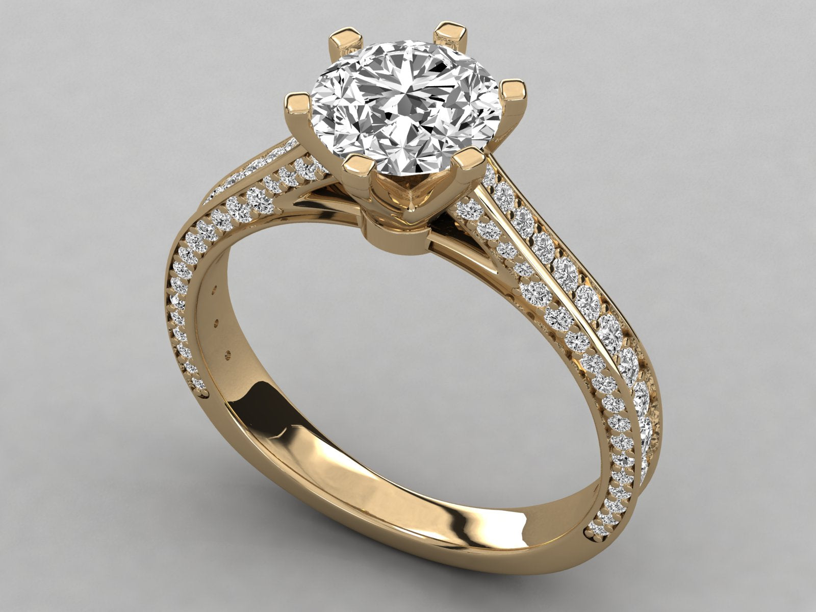 9K GOLD SOLITAIRE ROUND CUT LAB GROWN DIAMOND LADIES BRILLIANT RING.