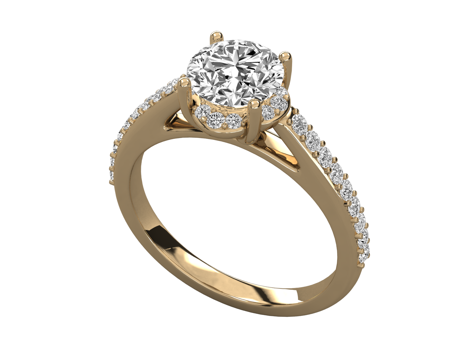 9K GOLD SOLITAIRE ROUND DIAMOND LADIES BRILLIANT RING.