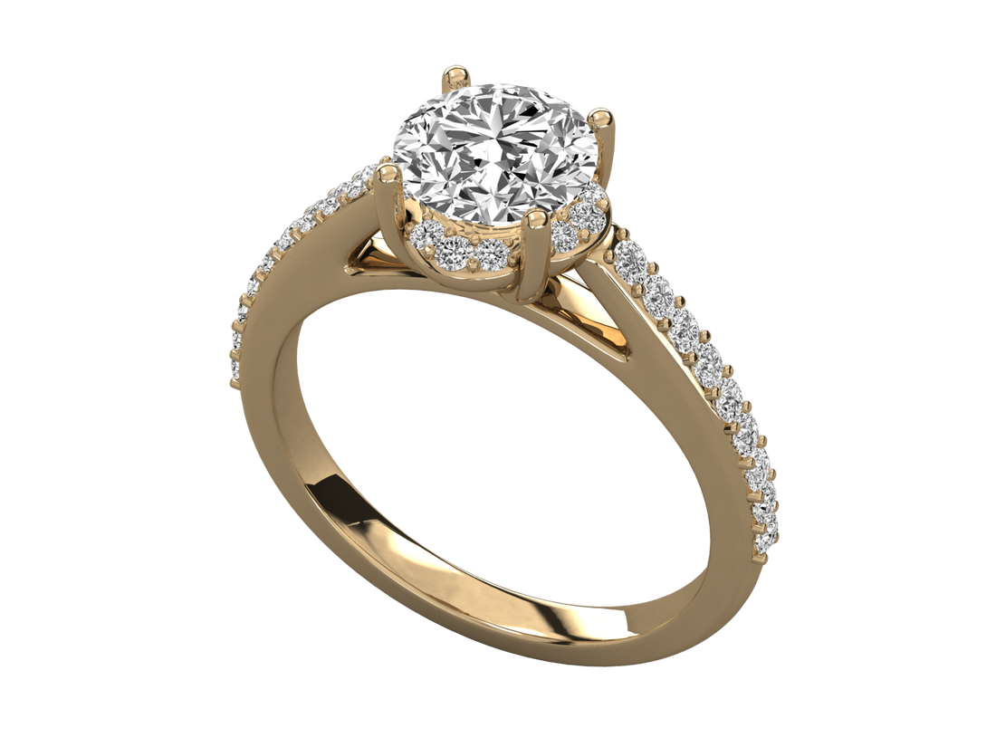 9K GOLD SOLITAIRE ROUND DIAMOND LADIES BRILLIANT RING.