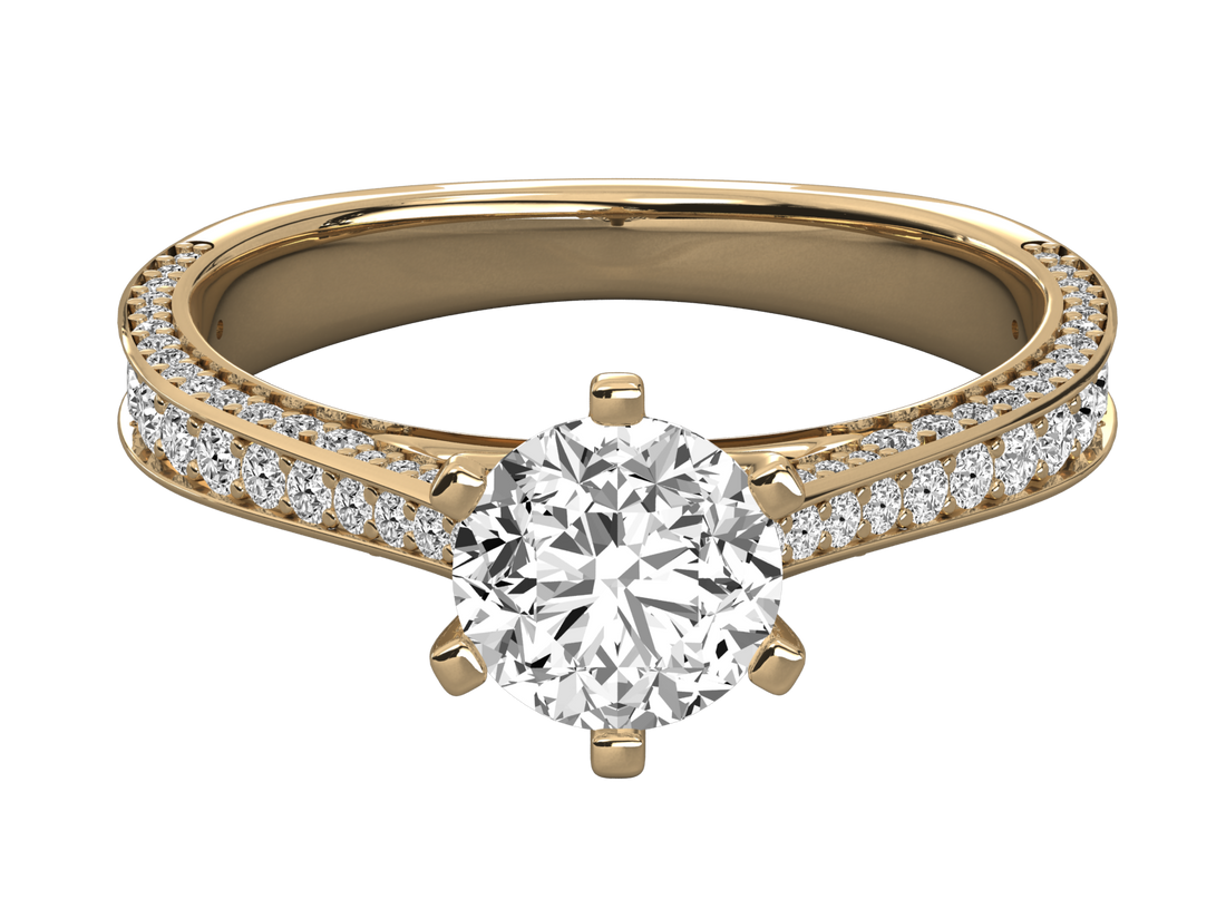 9K GOLD SOLITAIRE ROUND CUT LAB GROWN DIAMOND LADIES BRILLIANT RING.