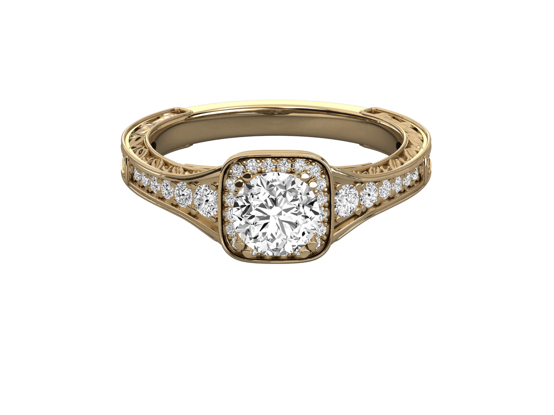 9K GOLD SOLITAIRE ROUND DIAMOND LADIES BRILLIANT RING.