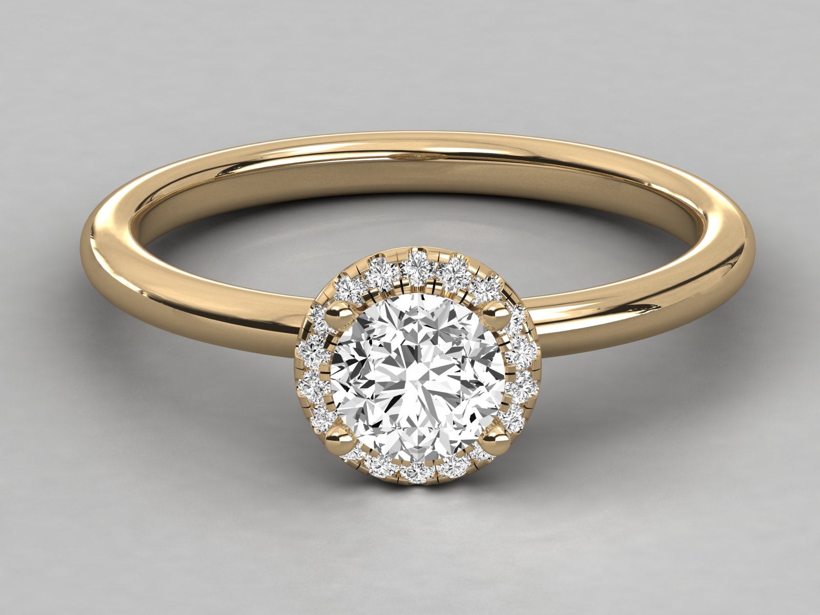 9K GOLD SOLITAIRE ROUND DIAMOND LADIES BRILLIANT RING.