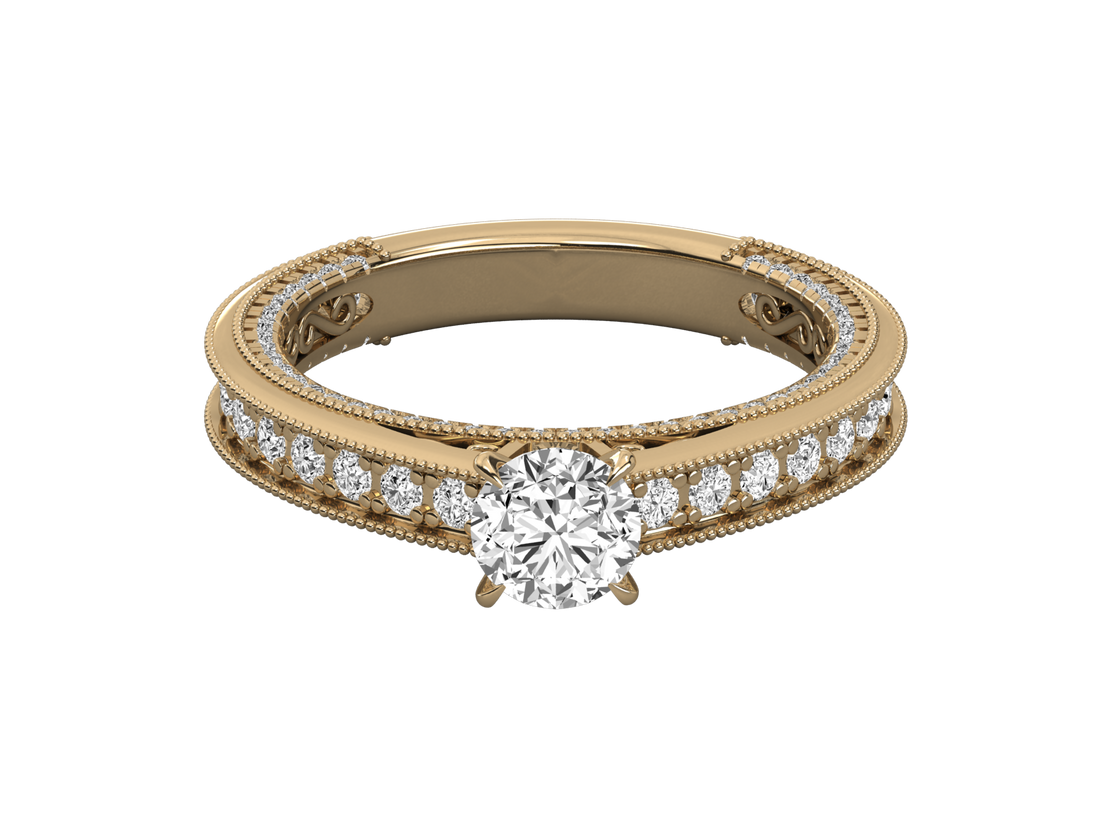 9K GOLD SOLITAIRE ROUND CUT LAB GROWN DIAMOND LADIES BRILLIANT RING.