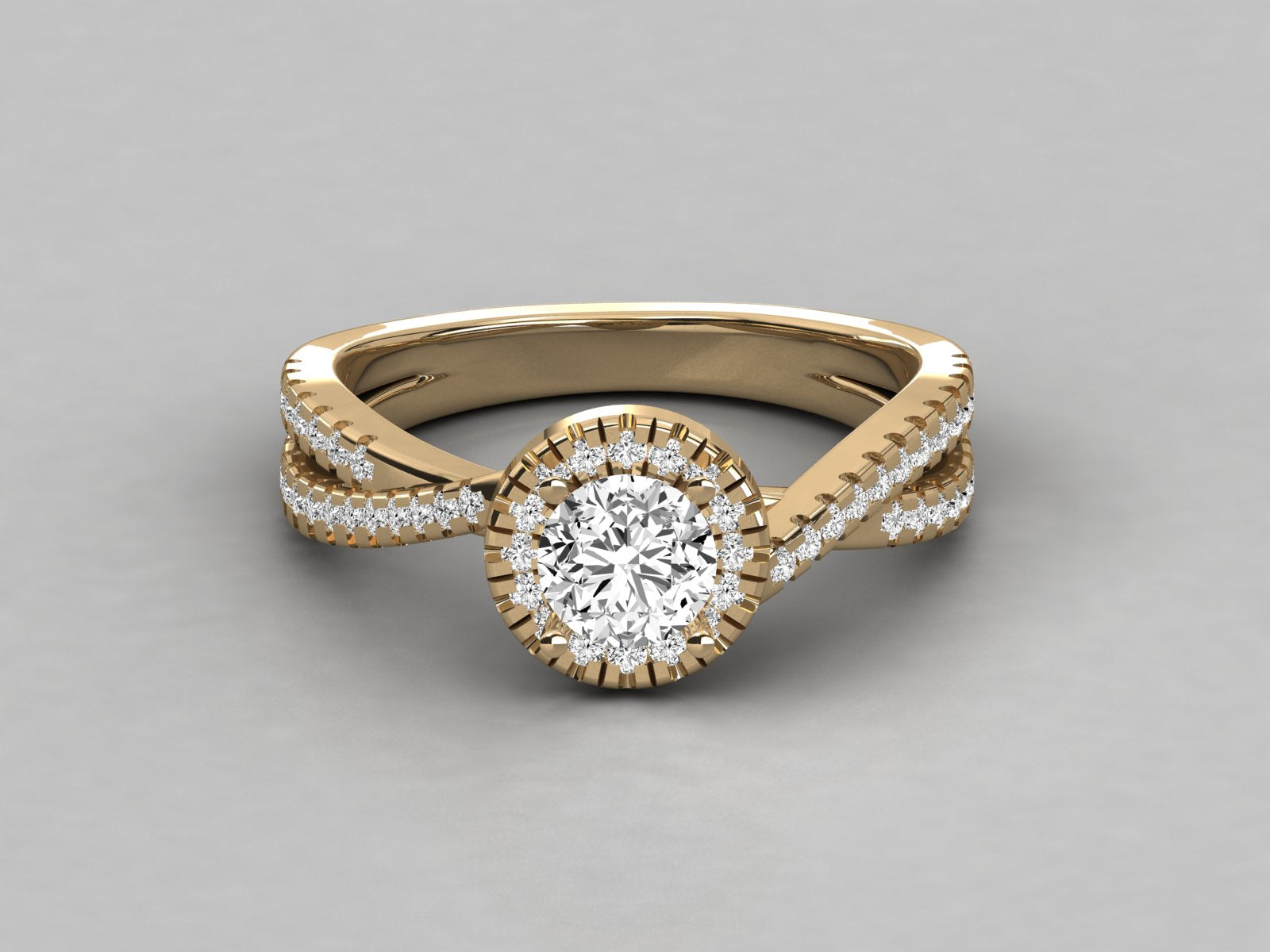 9K GOLD SOLITAIRE ROUND CUT LAB GROWN DIAMOND LADIES BRILLIANT RING.