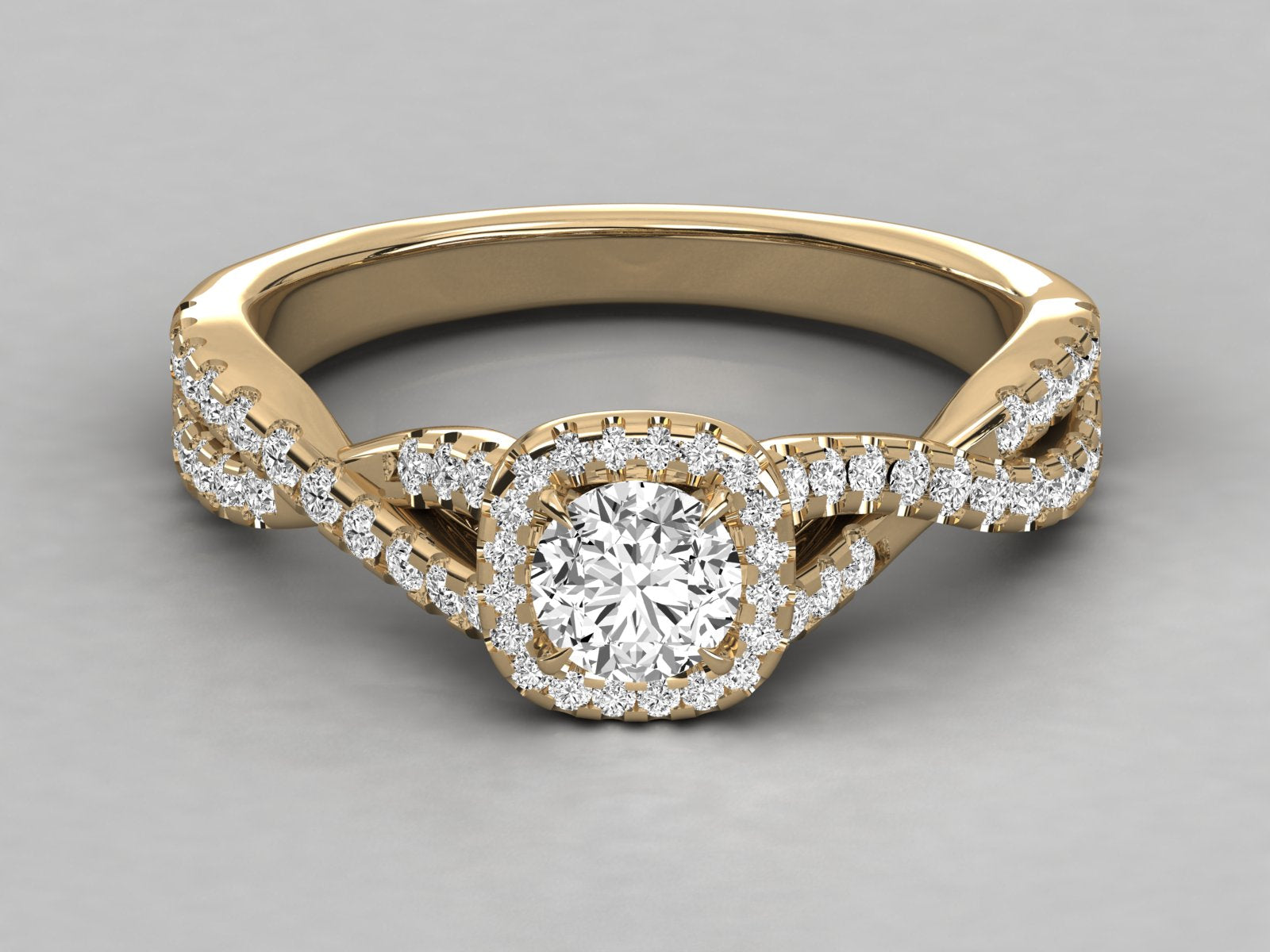 9K GOLD SOLITAIRE ROUND CUT LAB GROWN DIAMOND LADIES BRILLIANT RING.