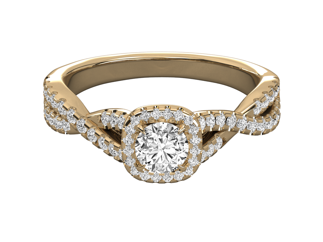 9K GOLD SOLITAIRE ROUND CUT LAB GROWN DIAMOND LADIES BRILLIANT RING.