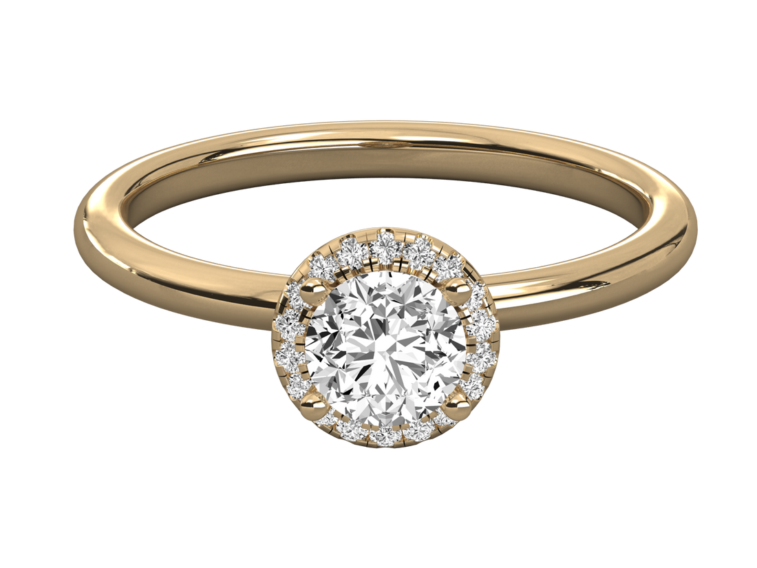 9K GOLD SOLITAIRE ROUND DIAMOND LADIES BRILLIANT RING.