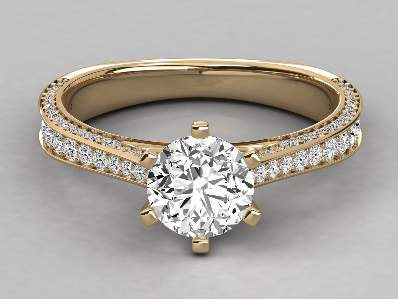 9K GOLD SOLITAIRE ROUND CUT LAB GROWN DIAMOND LADIES BRILLIANT RING.