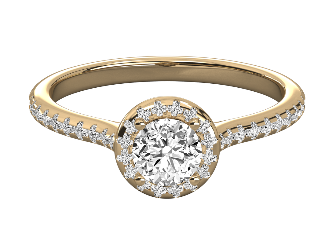 9K GOLD SOLITAIRE ROUND DIAMOND LADIES BRILLIANT RING.