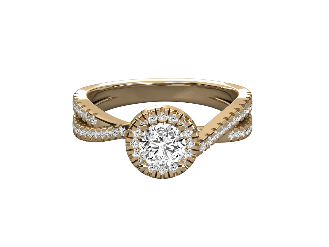 9K GOLD SOLITAIRE ROUND CUT LAB GROWN DIAMOND LADIES BRILLIANT RING.