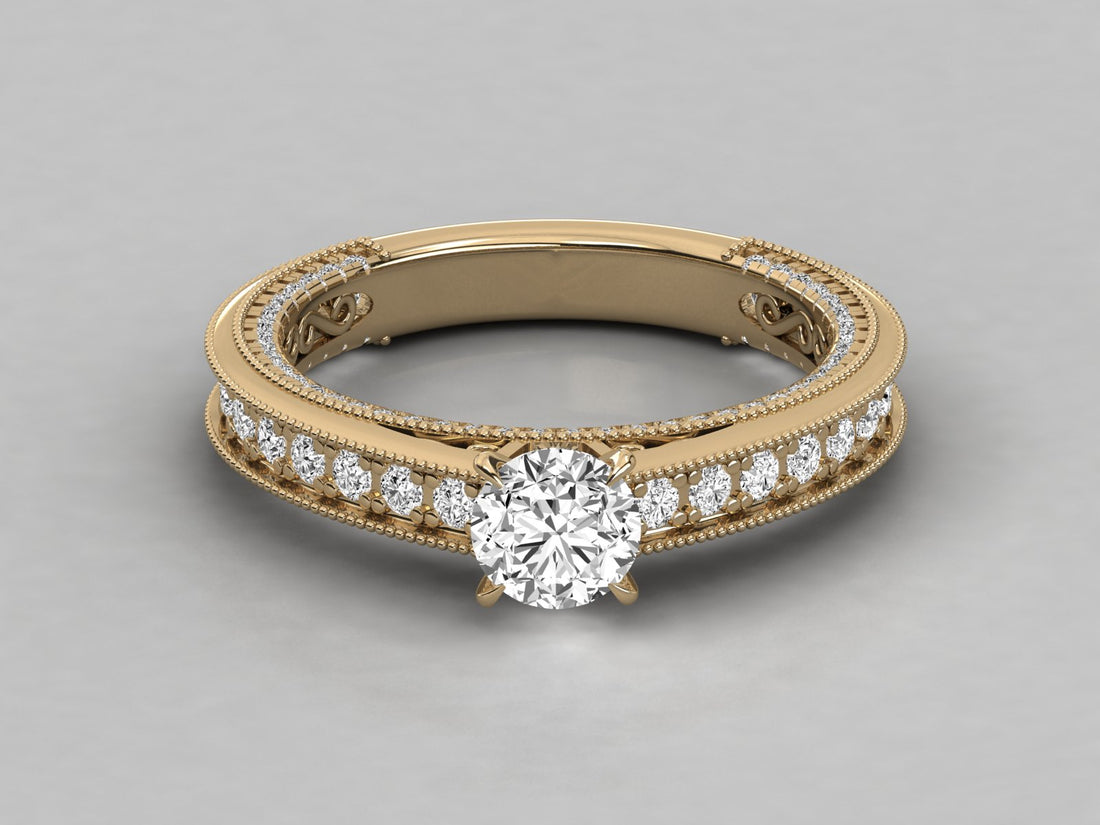 9K GOLD SOLITAIRE ROUND CUT LAB GROWN DIAMOND LADIES BRILLIANT RING.