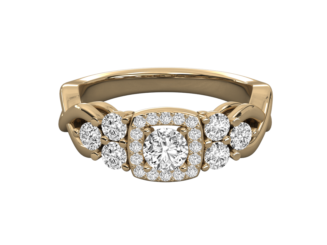 9K GOLD SOLITAIRE ROUND DIAMOND LADIES RING.