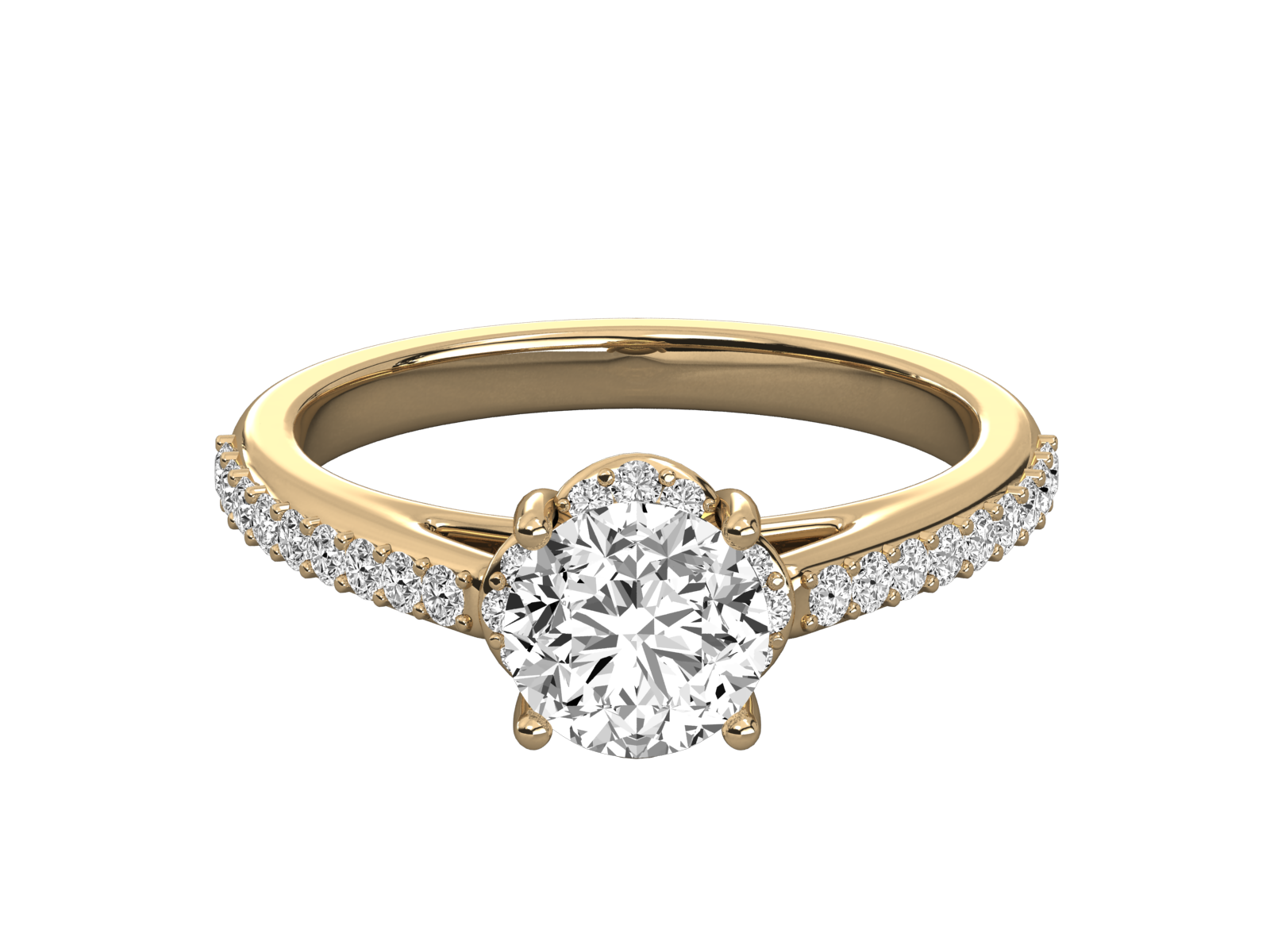 9K GOLD SOLITAIRE ROUND DIAMOND LADIES BRILLIANT RING.