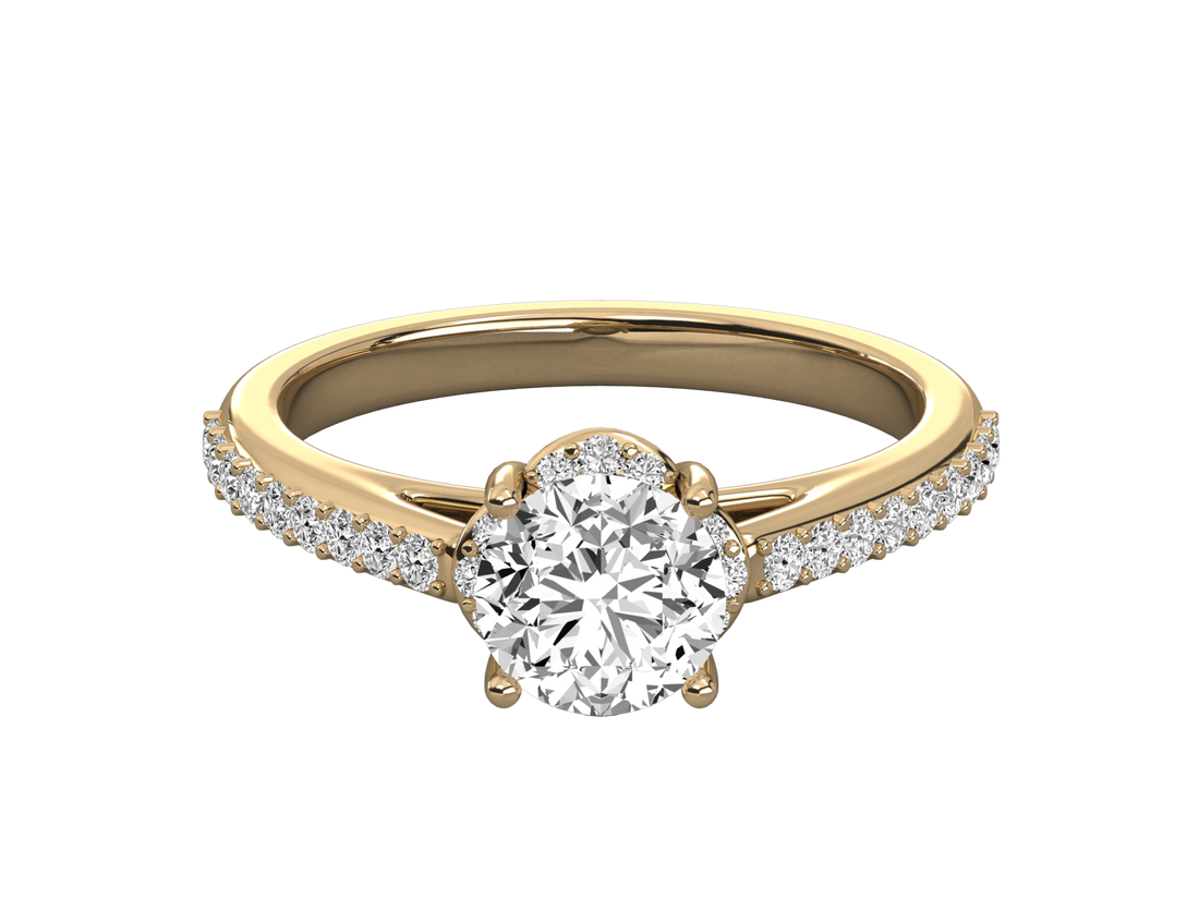 9K GOLD SOLITAIRE ROUND DIAMOND LADIES BRILLIANT RING.