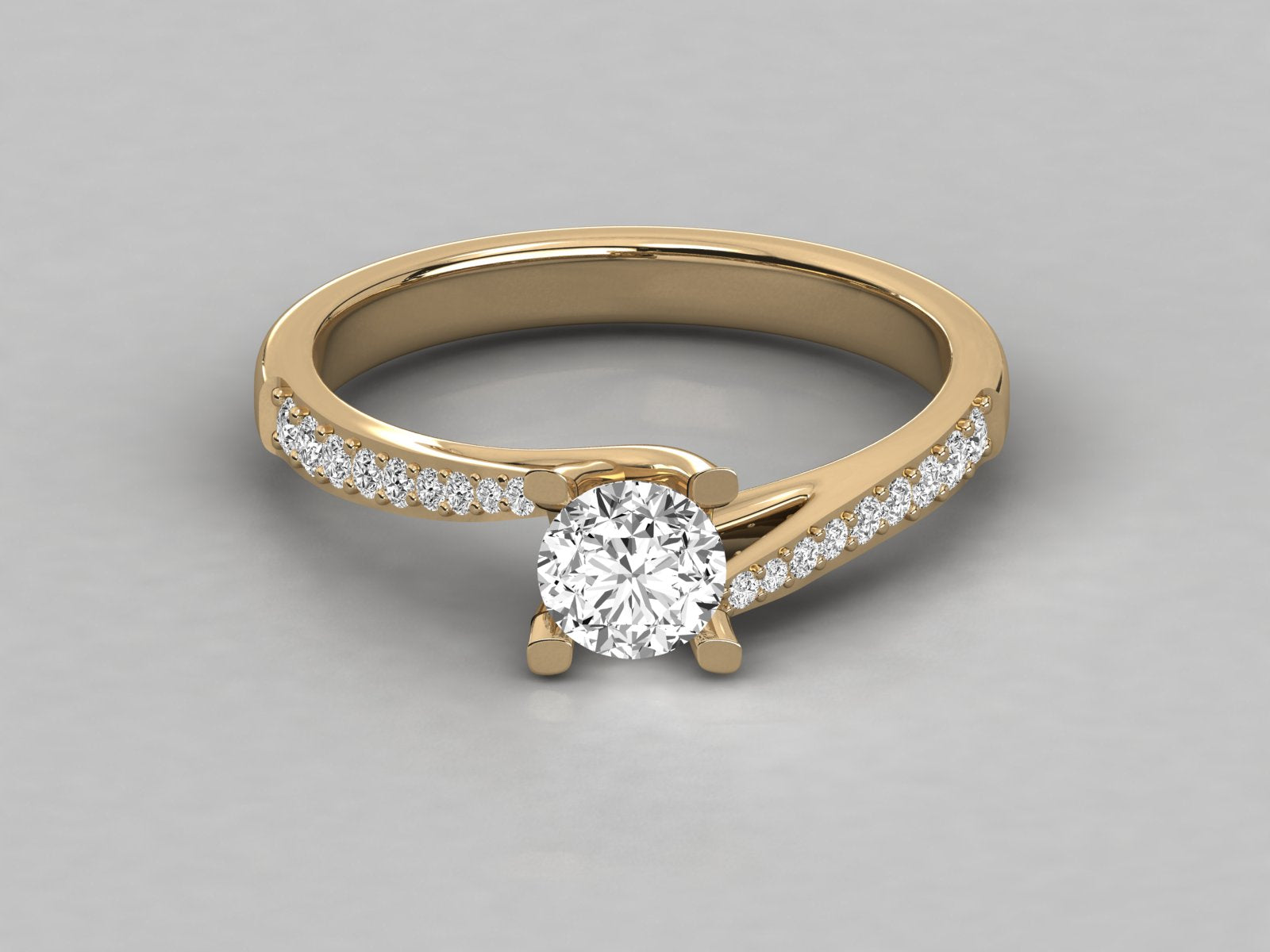 9K GOLD SOLITAIRE ROUND CUT LAB GROWN DIAMOND LADIES BRILLIANT RING.