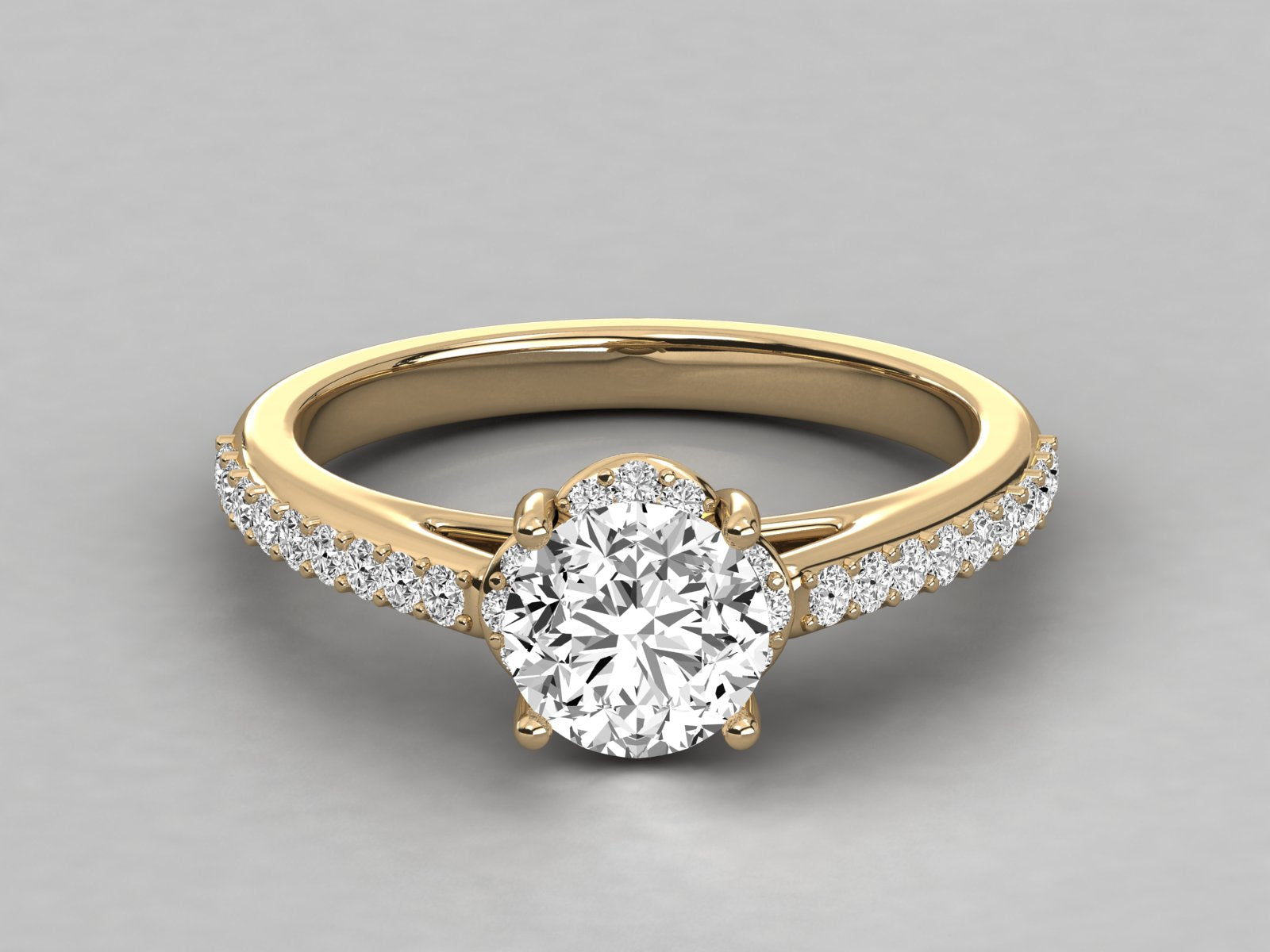 9K GOLD SOLITAIRE ROUND DIAMOND LADIES BRILLIANT RING.