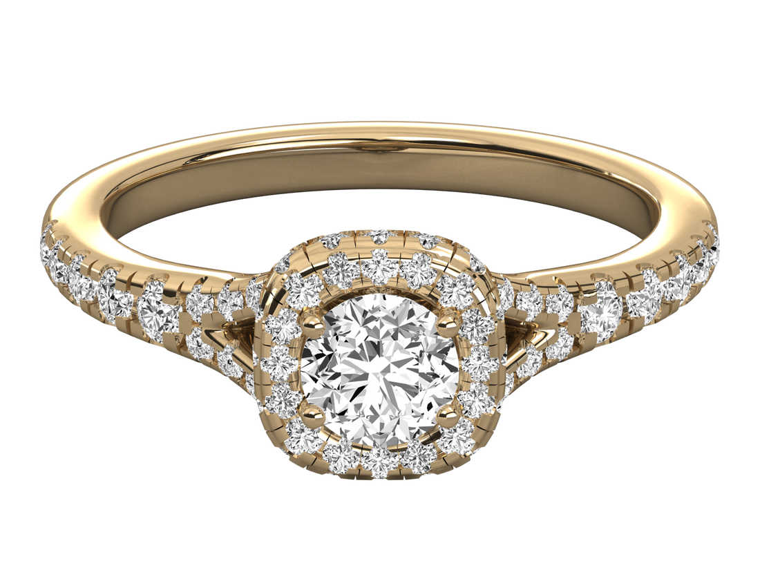9K GOLD SOLITAIRE ROUND DIAMOND LADIES BRILLIANT RING.